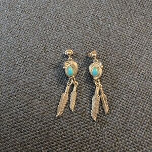 Sterling Silver and Turquoise Feather Earrings
